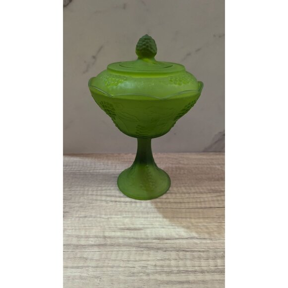 Vtg  Indiana Glass candy dish compote satin frosted glass  Farmhouse cottage - Picture 8 of 8